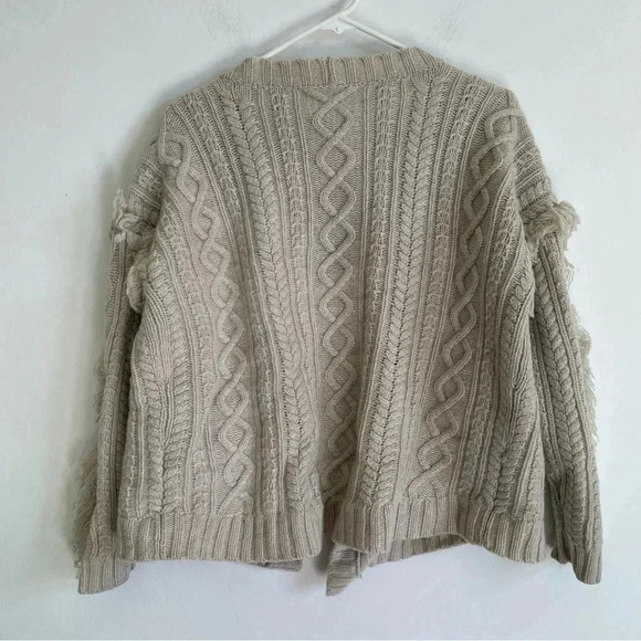 Madewell Cable Knit Fringe Cardigan Sweater 100% Merino Wool Tan Crop - Picture 6 of 13